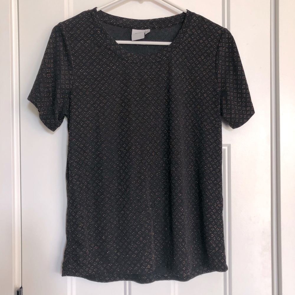 (ICHI) Black Tee with Bronze/Gold Metallic Details - SMALL
